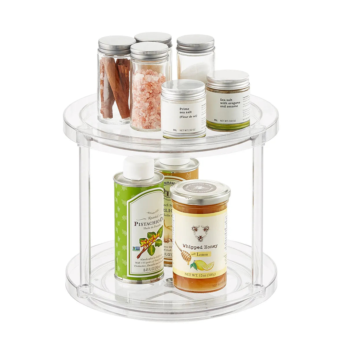 2-Tier Clear Lazy Susan Organizer – Rotating Spice & Pantry Storage Turntable