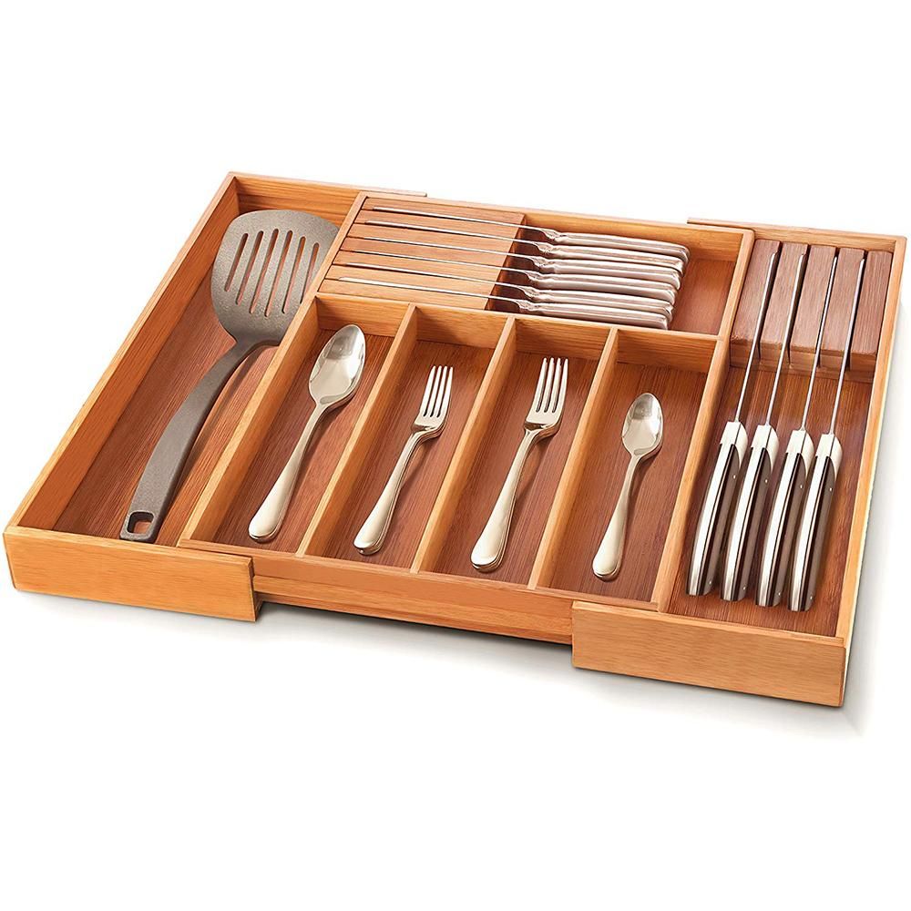 Expandable Bamboo Cutlery Drawer Organizer – Adjustable Utensil Tray