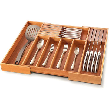 Expandable Bamboo Cutlery Drawer Organizer – Adjustable Utensil Tray
