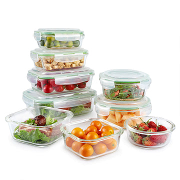 8-Piece Glass Food Storage Container Set – Leak-Proof, Airtight Meal Prep Containers with Locking Lids