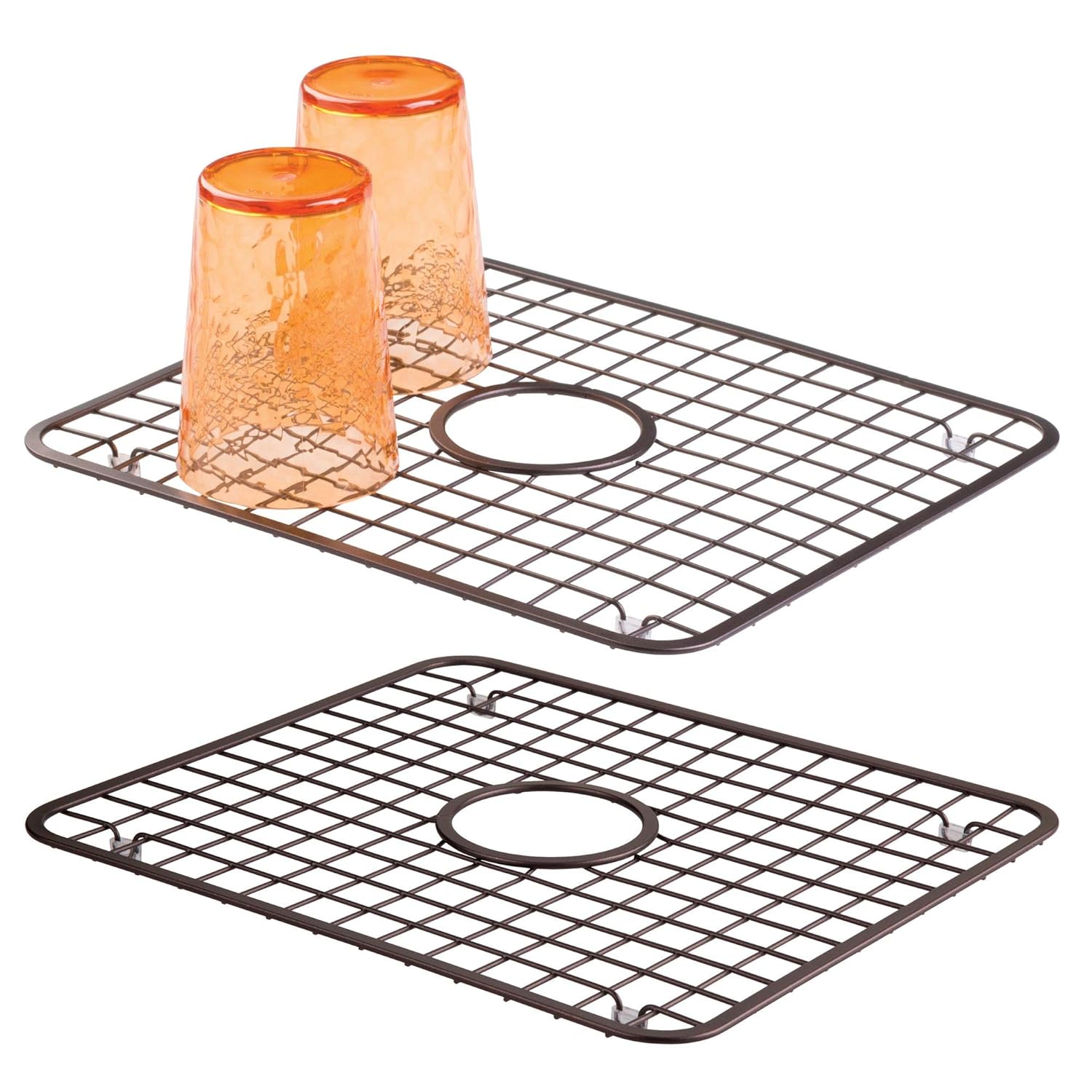 2-Pack Metal Sink Protector Grid with Center Drain Opening
