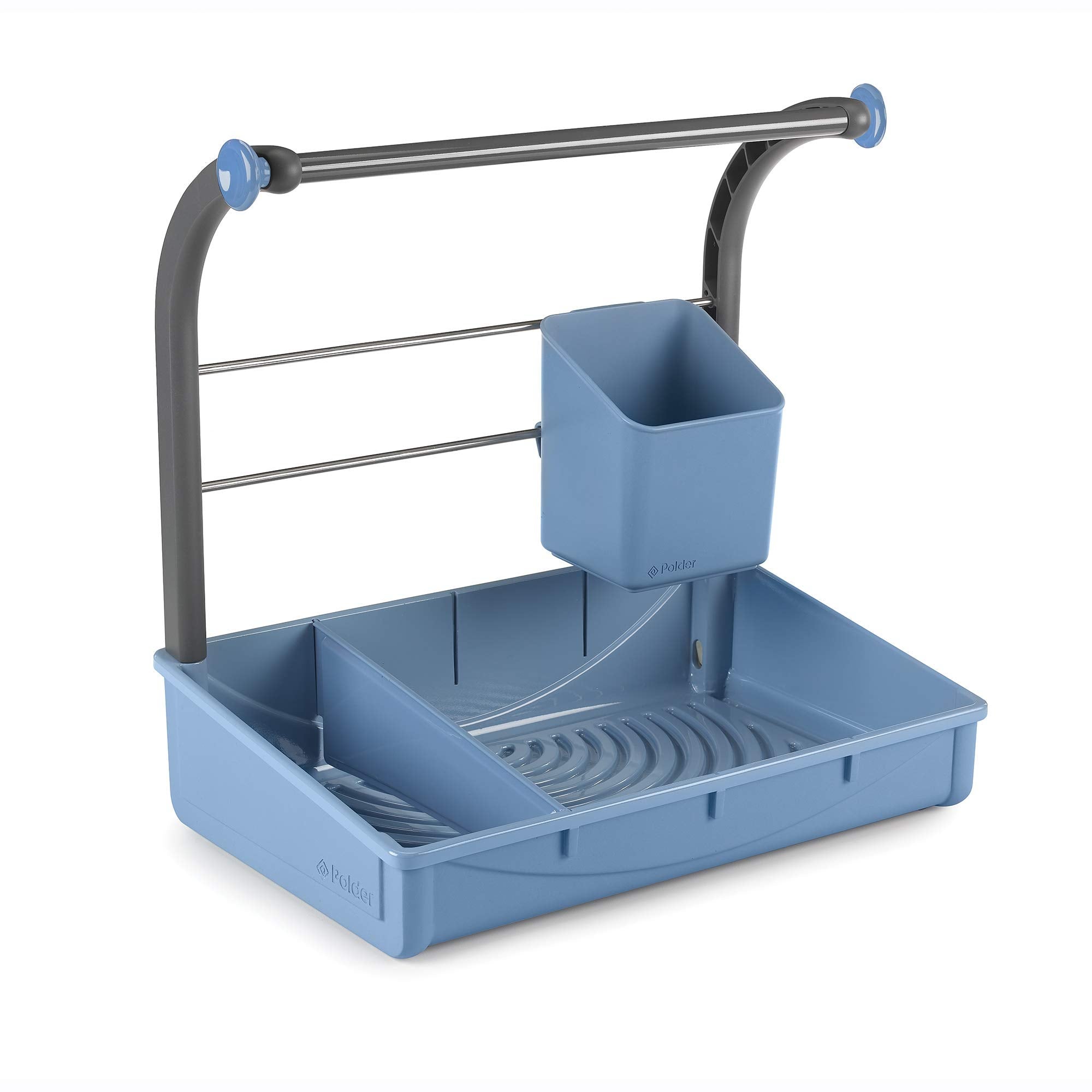 Multi-Section Sink Caddy Organizer with Drip Tray and Hanging Bar