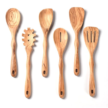 Premium Olive Wood Kitchen Utensil Set – Handmade Natural Wooden Cooking Tools (6-Piece)