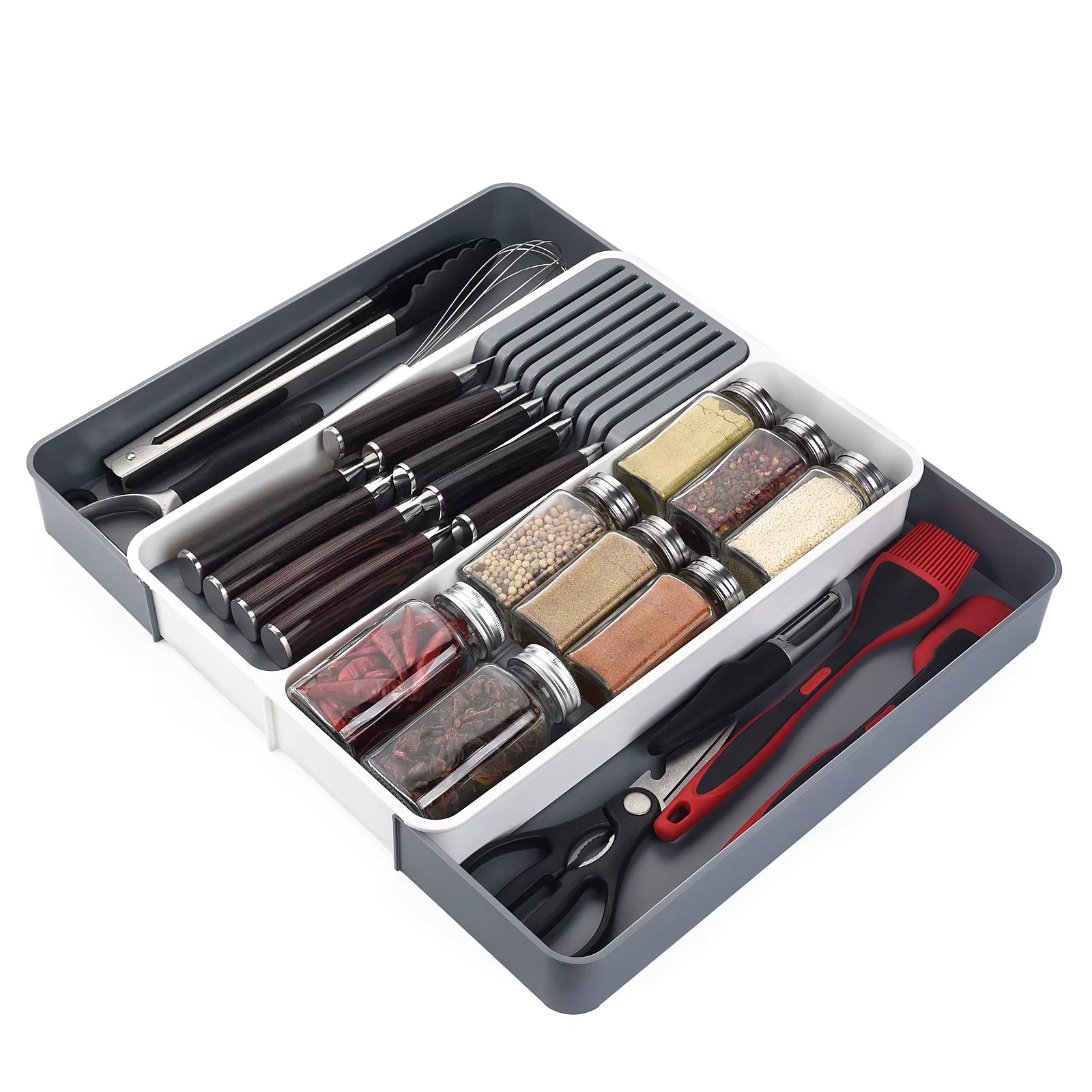 Multi-Section Knife & Utensil Storage Tray – Space-Saving Drawer Organizer