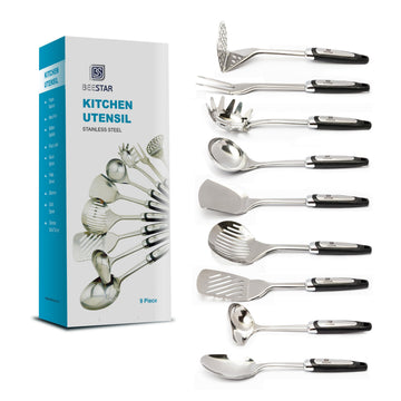 Beestar 9-Piece Stainless Steel Kitchen Utensil Set – Premium Cooking Tools with Ergonomic Handles