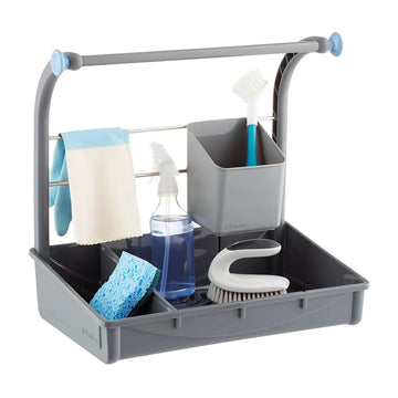 Multi-Compartment Sink & Cleaning Supply Organizer Rack – With Hanging Bar and Storage Tray