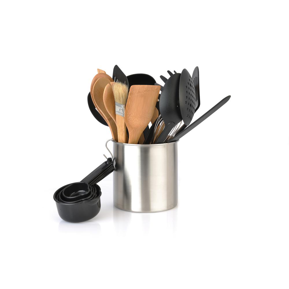 Stainless Steel Kitchen Utensil Set with Holder – Complete Cooking Tools Collection